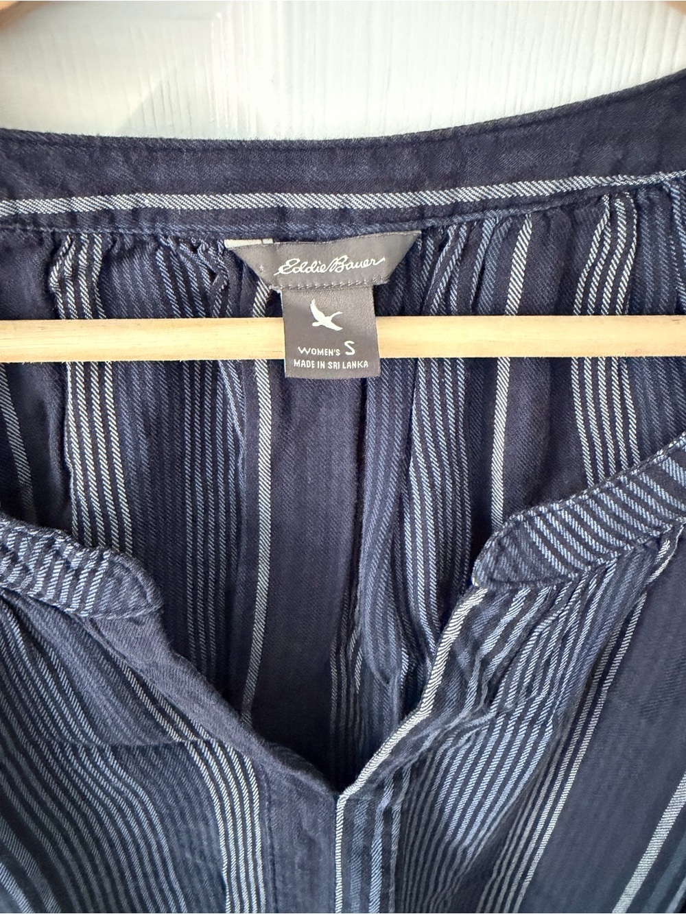 Eddie Bauer Women's Navy Striped Peasant Blouse - Picture 4 of 5